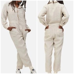 Linen Long Sleeve Jumpsuit - Natural